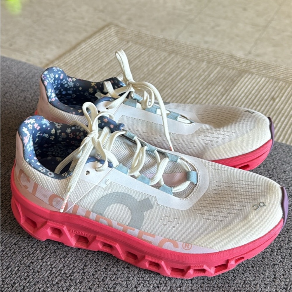 On Running Cream and Pink Sneakers
